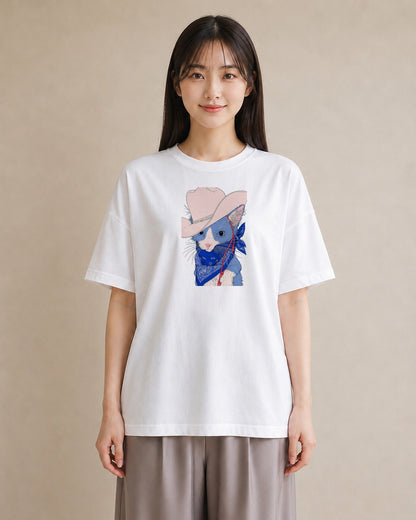【受注生産】YMAZO Tシャツ レディース 半袖 ゆったり 猫 ねこ ネコ キャット 猫柄 白T 綿100% ホワイト M L 手描き ナチュラル 韓国っぽい リンクコーデ カジュアル プレゼント 父の日 春夏｜どうぶつ日和（スタンダード