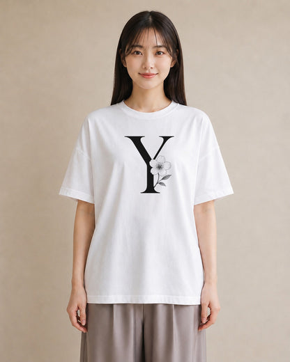 【受注生産】YMAZO Tシャツ レディース 半袖 ゆったり いちご イチゴ 苺 ストロベリー フルーツ 白T 綿100% ホワイト M L 手描き 韓国っぽい 大人可愛い カジュアル お出かけ 初夏 父の日 ギフト｜イニシャルY（スタンダ