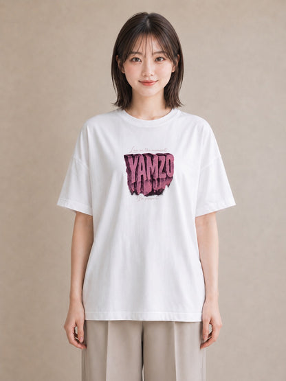 【受注生産】YMAZO Tシャツ レディース 半袖 オーバーサイズ ロゴ アルファベット レター 白T 綿100% ホワイト M L フェミニン 韓国っぽい 大人可愛い 通勤 お出かけ 2026新作 春夏 初夏｜イニシャルY（大きめプリント